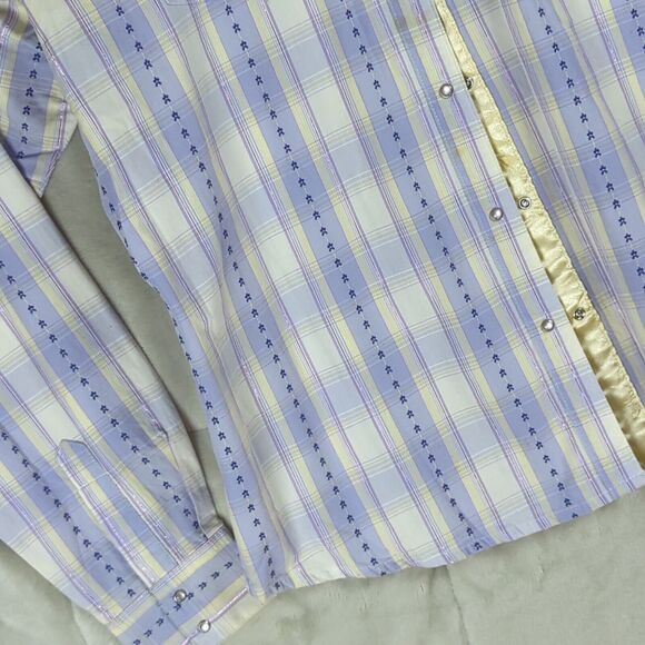 Wrangler Western Shirt Women's Purple Plaid Pearl Snaps Long Sleeve Rodeo Large - Picture 8 of 13